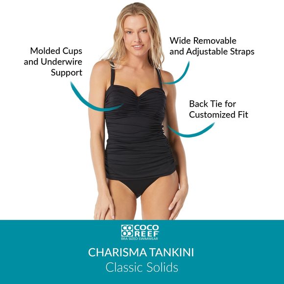 Molded Underwire Bandeau Tankini Top Charisma Shirred Swimsuit